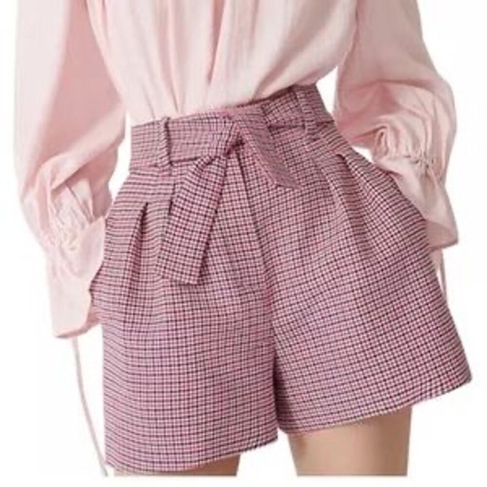 NWT MAJE IDA Houndstooth Shorts Fuchsia Boho Summer Cotton Blend FR 38 | US 6 M